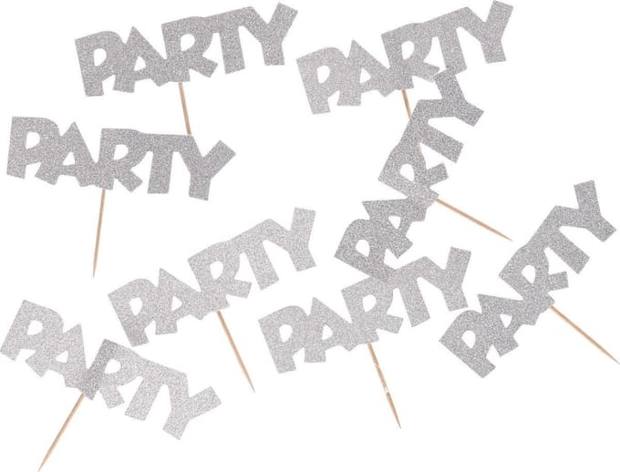 Cocktailprikkers party zilver glitter 8 stuks
