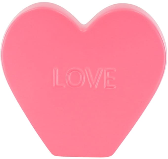 Ornament - Deco hart met tekst 'HAPPY' - Keramiek - Neonroze - Hart maat S