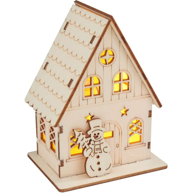 VBS Houten bouwpakket "Huis met sneeuwpop", incl. LED's