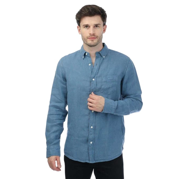 Gant Heren Linnen Garment Dyed Langwerpig Overhemd (Blauw)