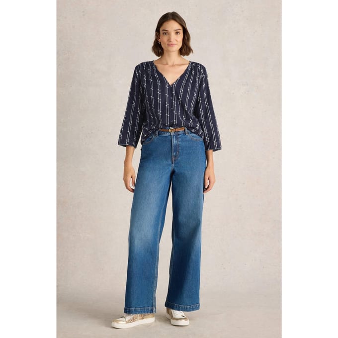 White Stuff Rae Organic Cotton Top Navy Multi Taglia: 8 | Maglie a manica lunga Outlet | Donna | Blu