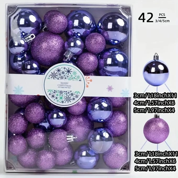 Livano Kerstballen - Kerstversiering - Plastic - Paars - Kerstballenset - 42 stuks