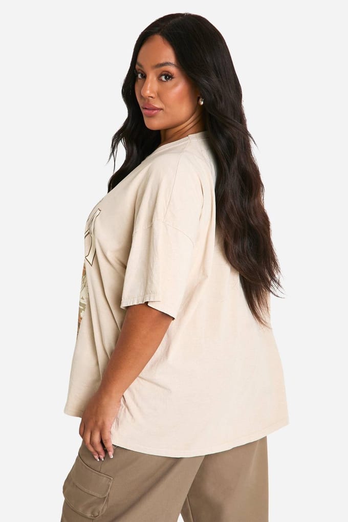 boohoo Dames Plus Arizona Washed Oversized T-shirt | Steen | Maat: 46