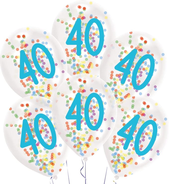 Amscan Ballonnen Confetti 40 Jaar 27,5 Cm Latex Wit 6 Stuks