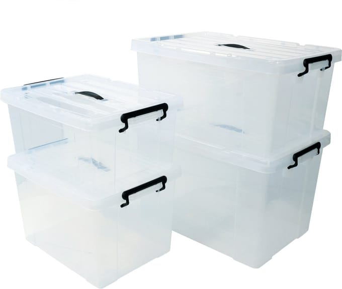 Alpac Opbergboxen - Kunststof - 35, 48, 65 en 85 Liter - Transparant - Set van 4