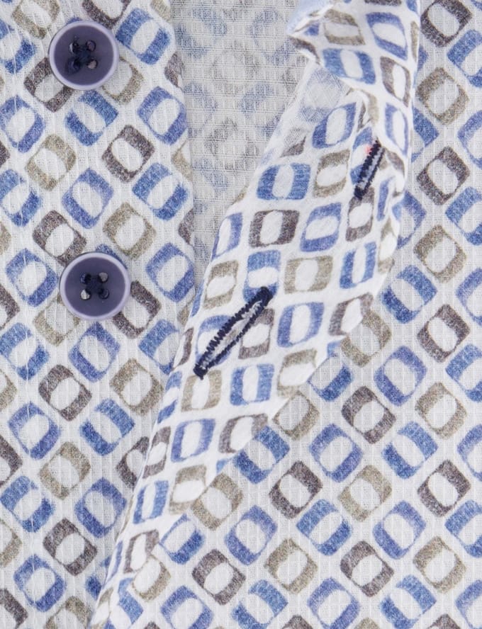 Eden Valley overhemd wit blauw regular fit geprint borstzak