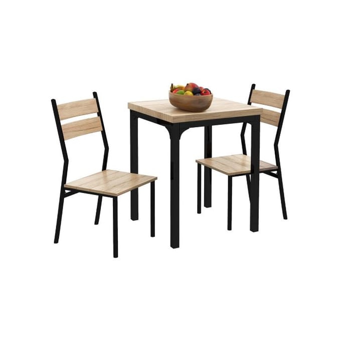 Table de cuisine - MUVOE - Ensemble 3 pièces - Bois naturel et noir - 4 places - Design compact noir