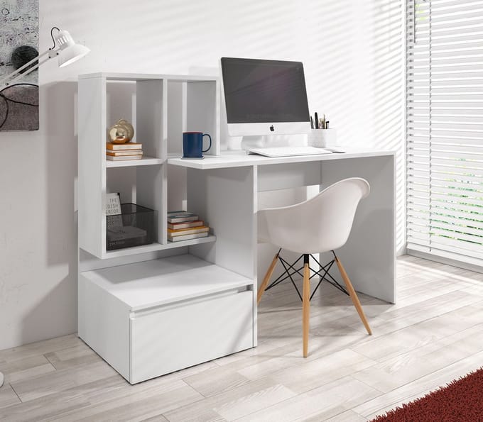Meubella - Bureau Pierre 2 - Wit - 145 cm