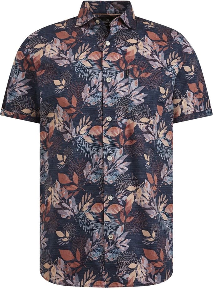 Vanguard - Short Sleeves Overhemd Bloemen Navy - Heren - Maat S - Regular-fit