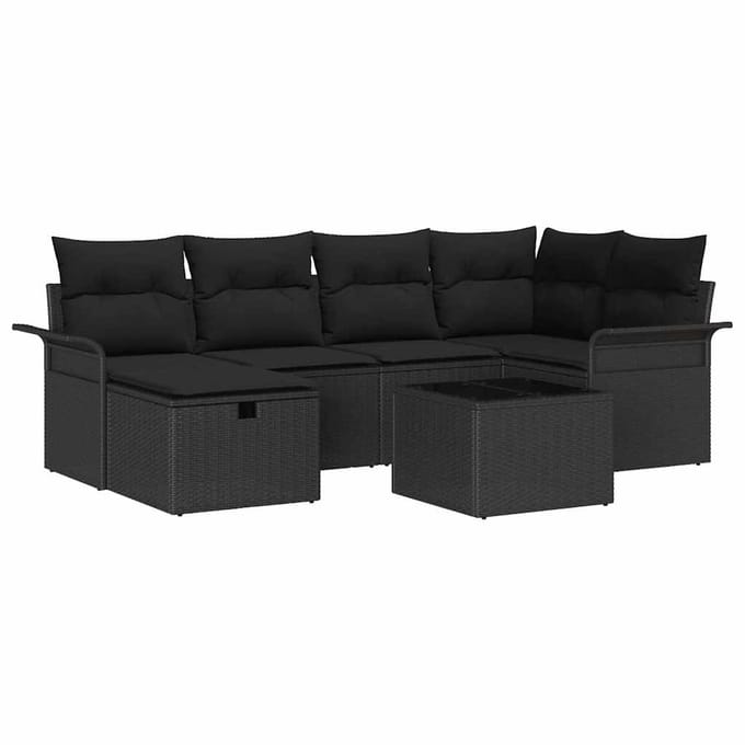 vidaXL - Tuinbank - Set - 7 - st - Zwart - poly - rattan