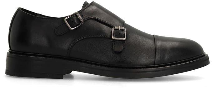 Manfield - Heren - Zwarte leren gespschoenen - Maat 40