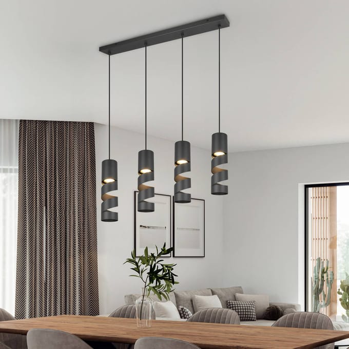 Trio Lighting Stream hanglamp, zwart Lengte 80 cm 4-lamps metaal GU10
