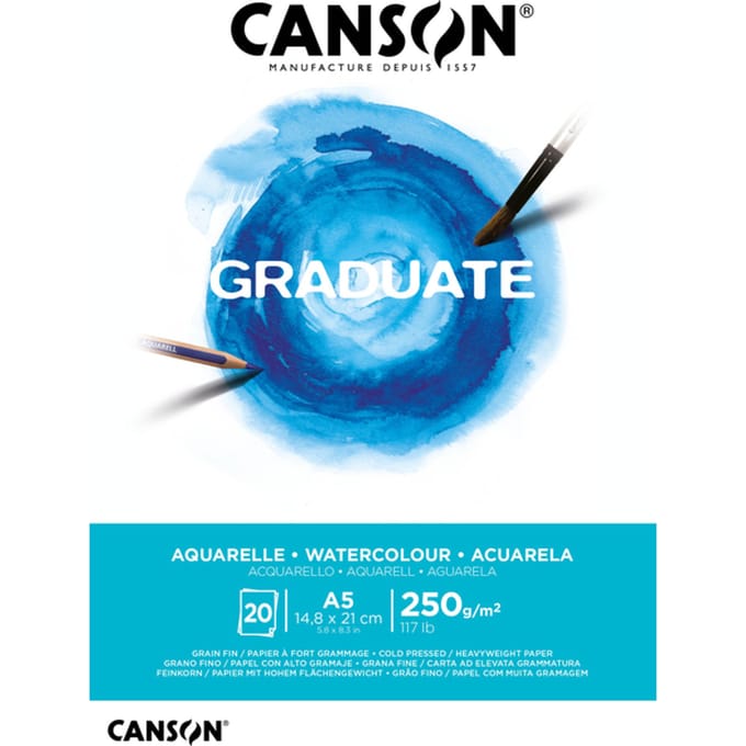 Aquarelpapier Canson Graduate Watercolour 20vel 250gr A5 natuurlijk wit