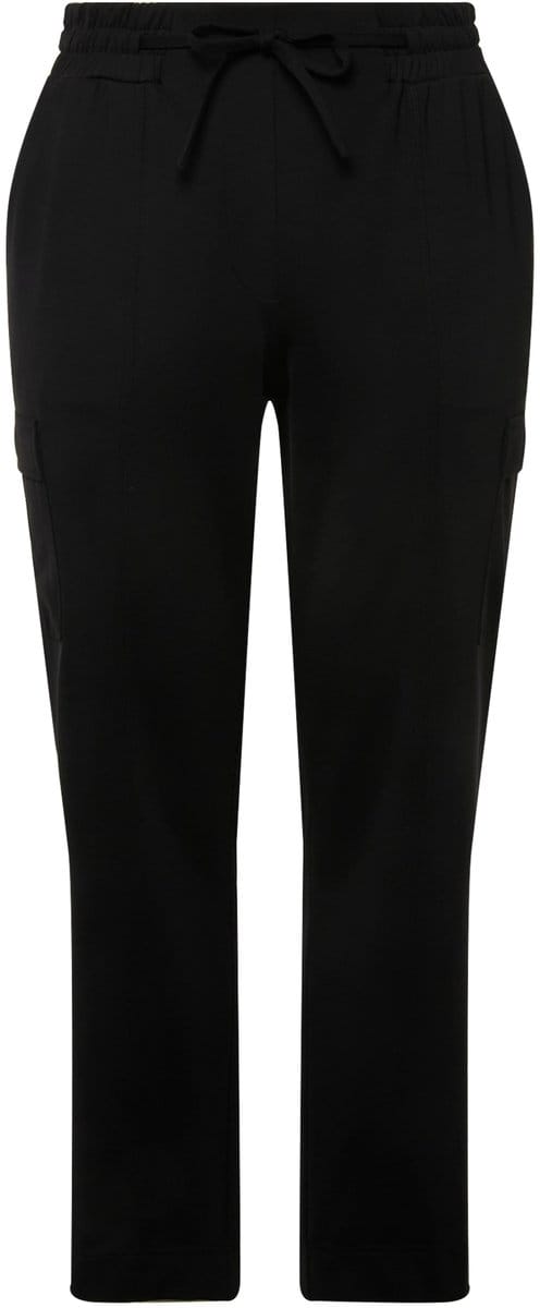 Ulla Popken - Dames - Cargobroek zakken elastische tailleband zoomsplitten - Zwart - Maat 44