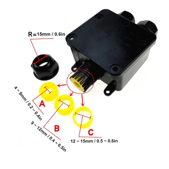 Waterdichte Verbindingsdoos Zwart 3-weg Y-vormig Plastic Kabelconnector Behuizing IP68