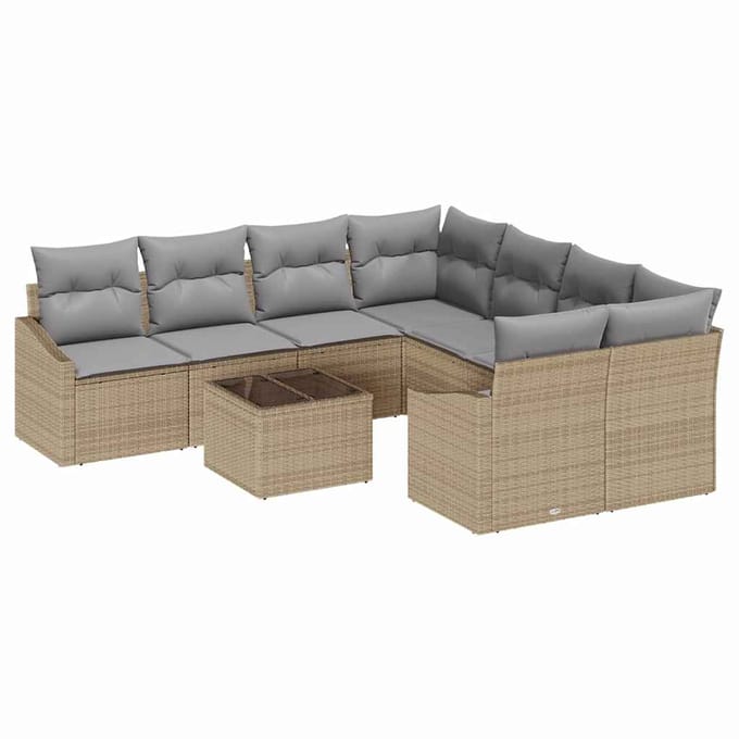 vidaXL Bankstel 9 st Beige en Licht Grijs poly rattan
