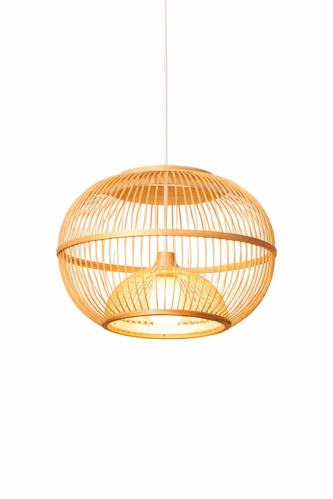 Hanglamp bamboe – Japandi – Ø40x40 cm – lantern design – naturel – E27 – inclusief pendel