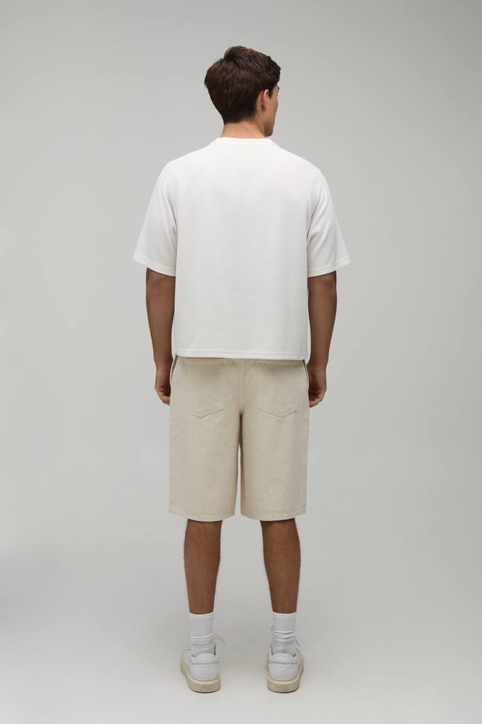 Oversized Boxy Waffle Raglan T-Shirt | Ecru | Size Small