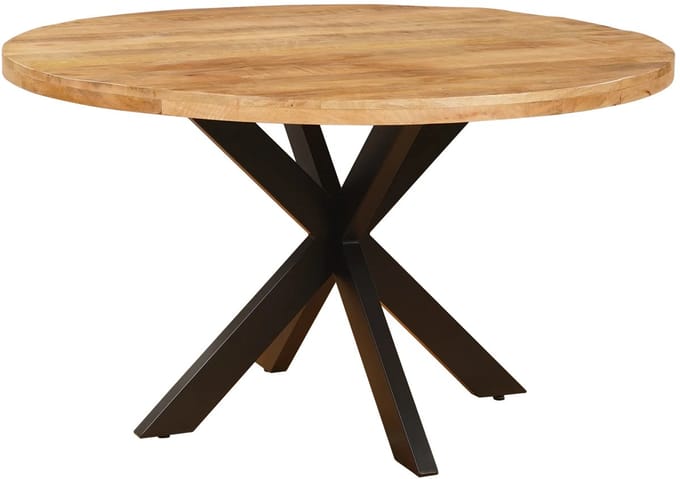 Sfeerwonen Enzo - Eettafel Rond - 130 cm - Mangohout Naturel - Rechte Rand Afwerking - Stalen Matrix Onderstel