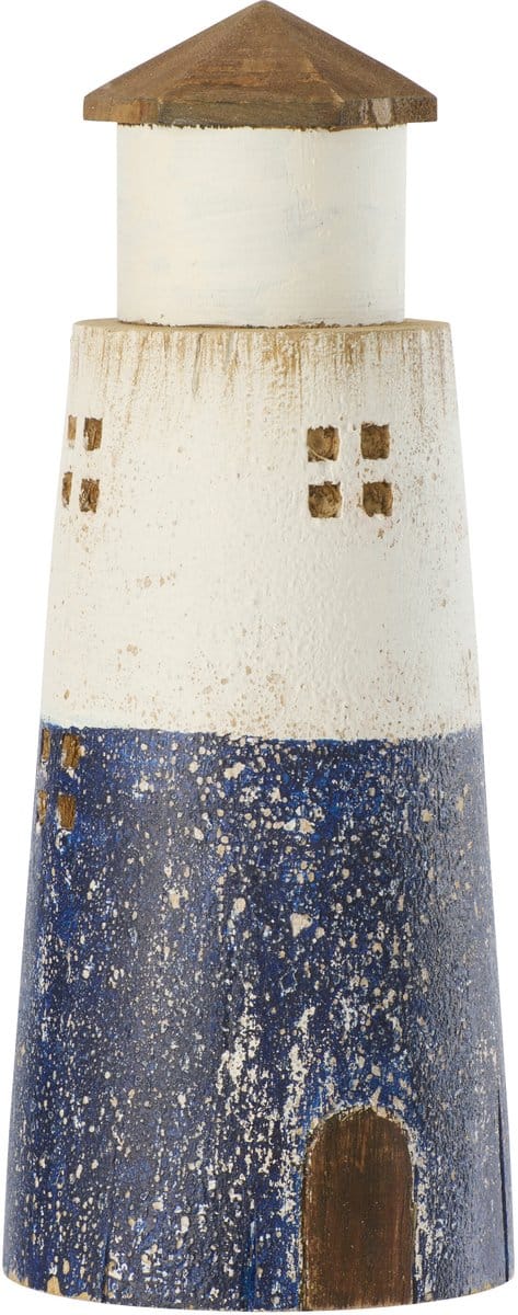 J-Line decoratie Vuurtoren - hout - blauw/wit - large