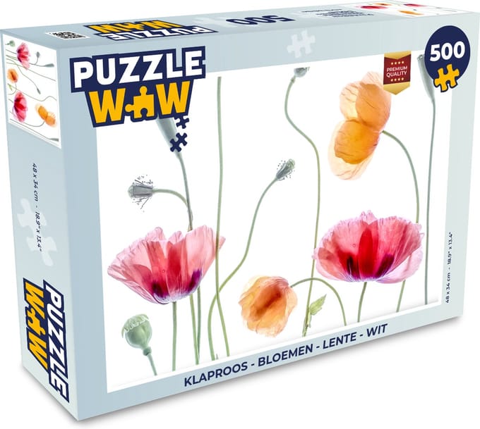 Puzzel Klaproos - Bloemen - Lente - Wit - Legpuzzel - Puzzel 500 stukjes