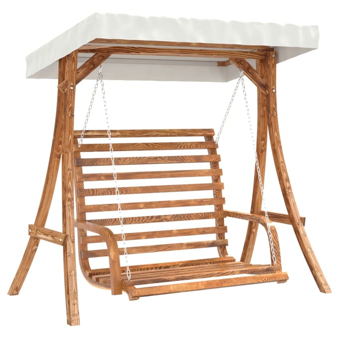 vidaXL - Schommelbank - met - luifel - vurenhout - met - teak - afwerking