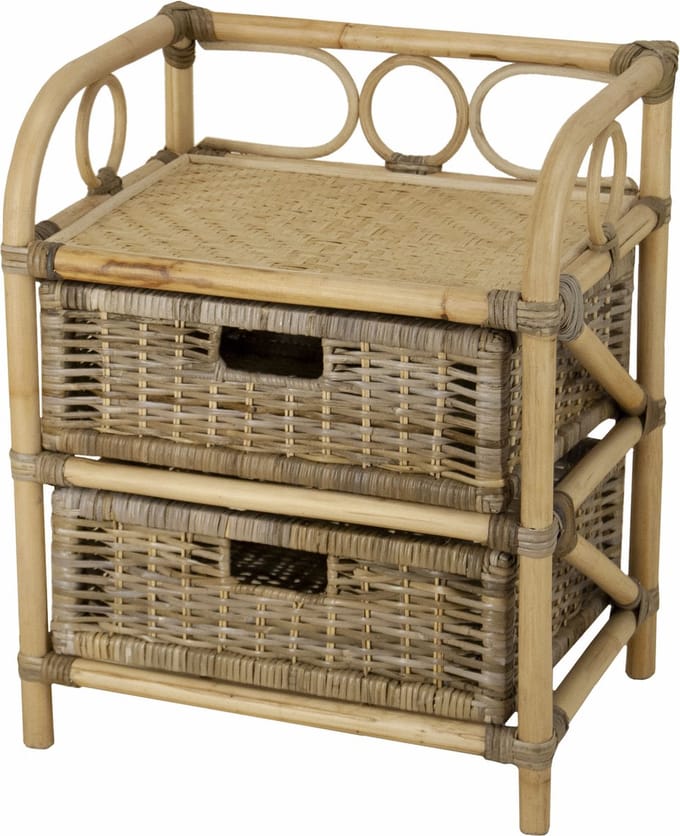 Rotan ladekast met 2 laden