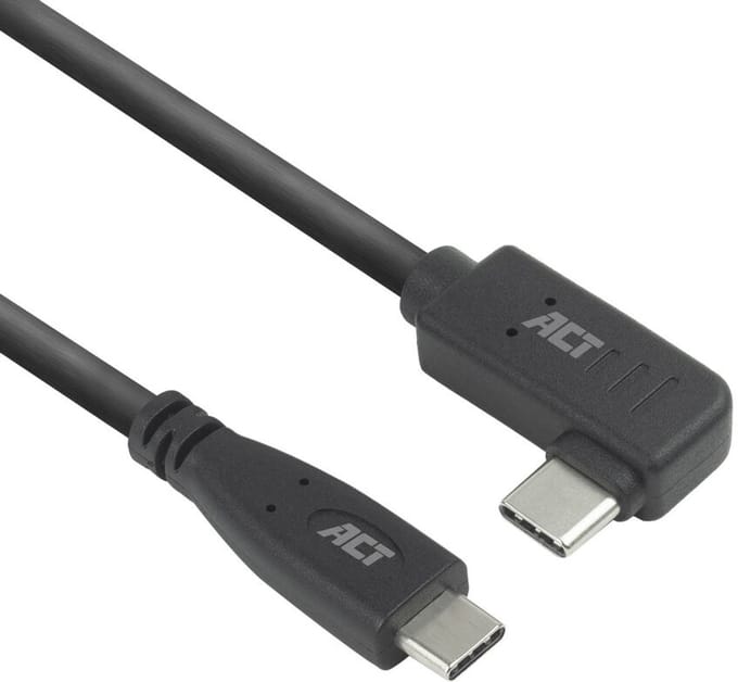 ACT USB 3.0 10Gbps 60W USB Type-C (recht) naar USB Type-C (haaks links/rechts) kabel, 0,5 meter AC7405