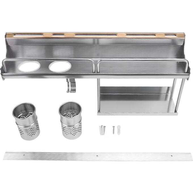 Wandgemonteerd Kruidenrek Aluminiumlegering Wand Keukengerei Organizer met Dubbele Eetstokjeshouder voor gray