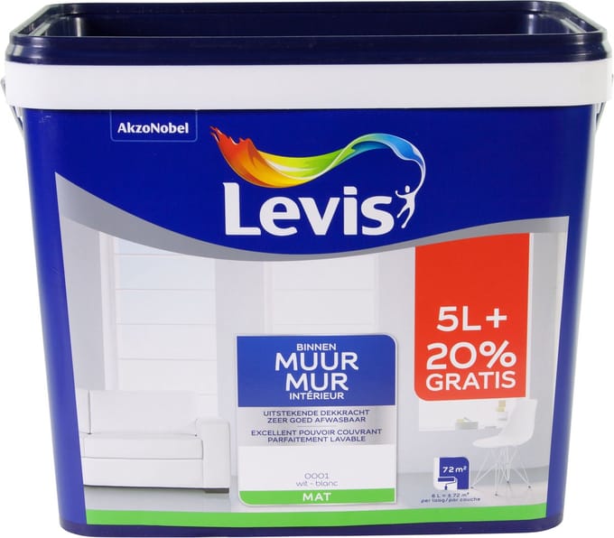 Levis - Muur Binnen Mat - Wit - 6 L