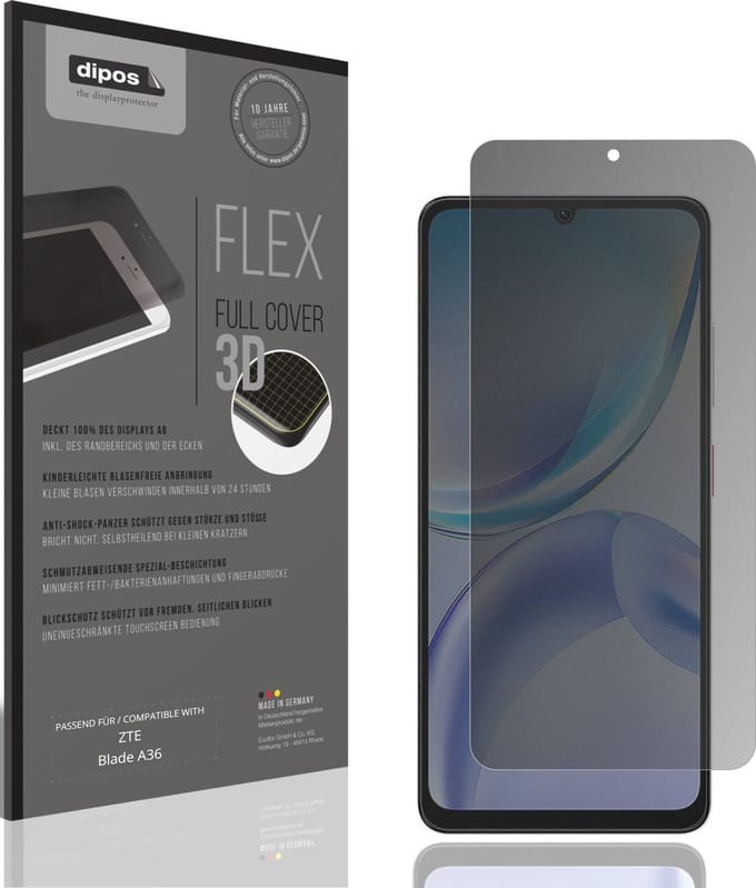 dipos FLEX – Matte Privacy Screenprotector geschikt voor ZTE Blade A36 | Volledige Schermbescherming | Case-Friendly