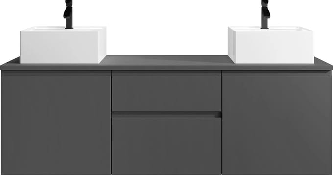 Vente-unique Zwevend badkamermeubel met dubbele wastafel - Grijs - 150 cm - JIMENA II