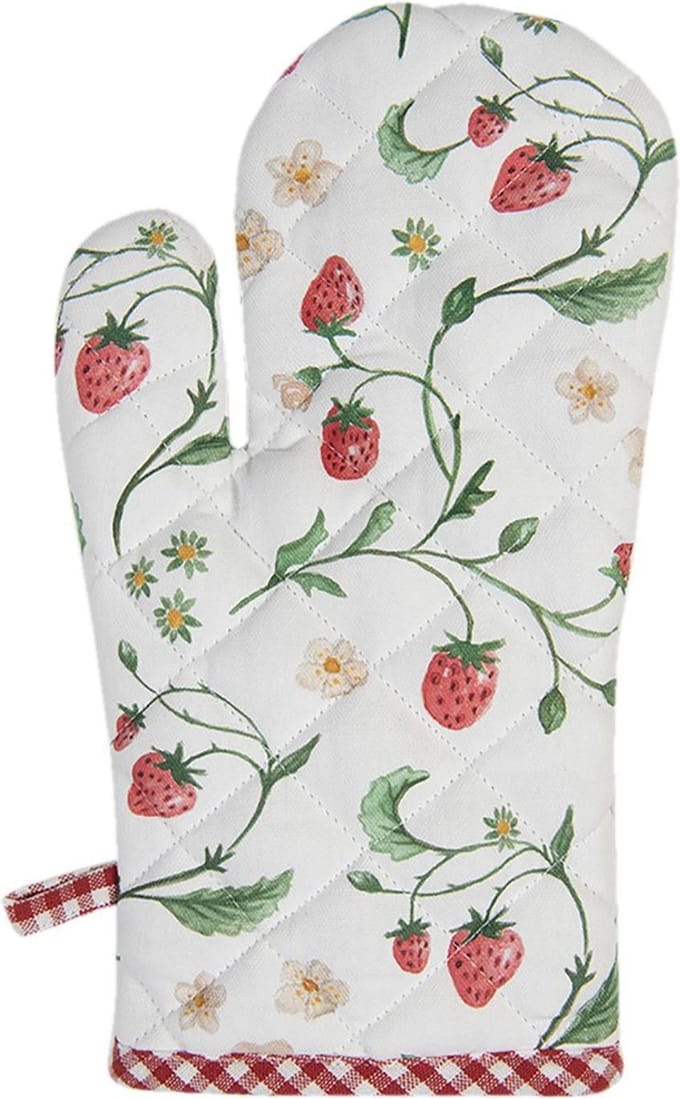 Clayre & Eef Ovenwant 18x30 cm Wit Rood Katoen Aardbeien