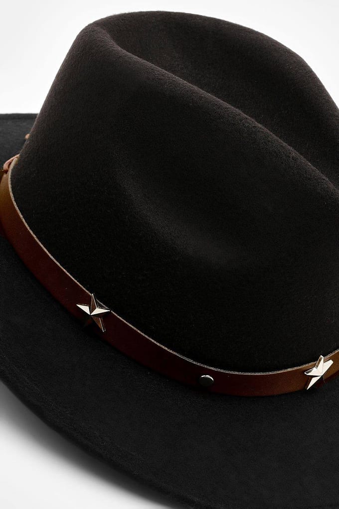 boohoo Dames Black Star Studded Trim Western Cowboy Hat