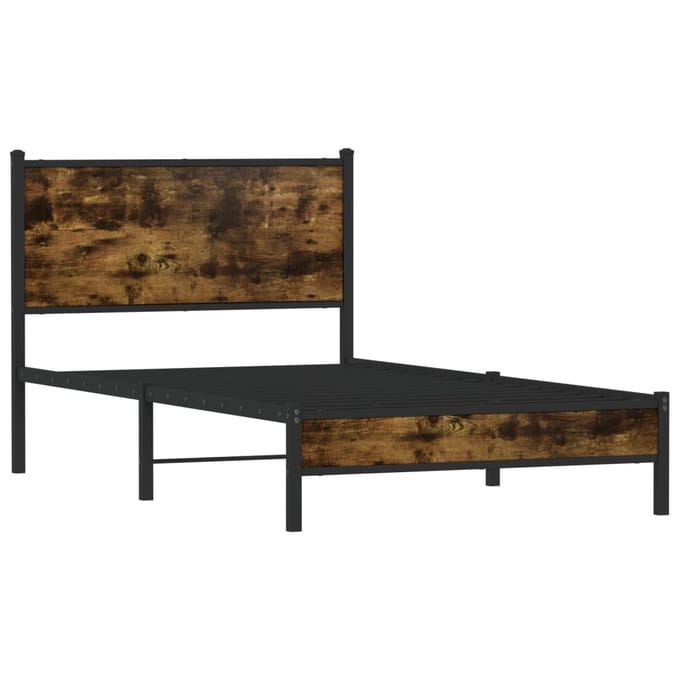 vidaXL - Bedframe - zonder - matras - metaal - gerookt - eikenkleurig - 107x203 - cm