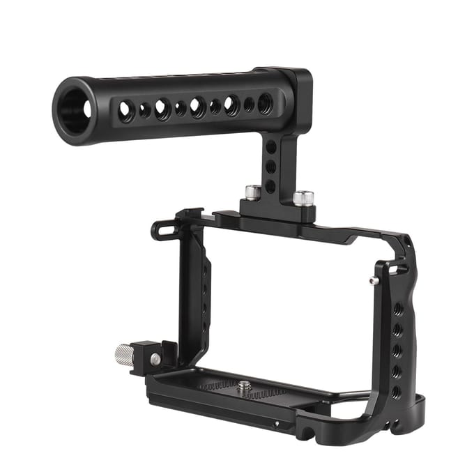 Andoer Camera Cage + Top Handle Kit Aluminiumlegering Camera Video Cage met Magnetische Sleuf Koude with top handle zwart