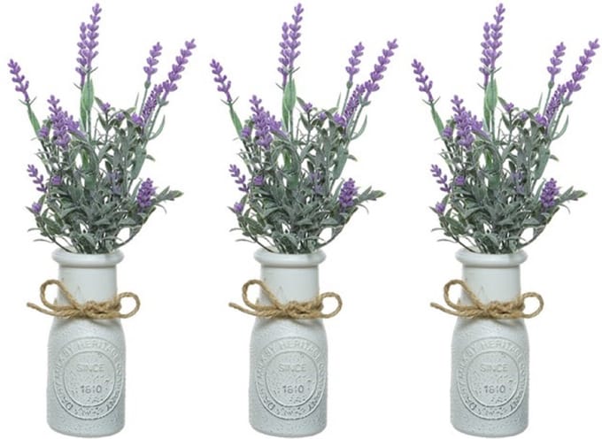 Lavendel kunstplant - 10x stuks - in witte pot - lila paars - H32 cm - lavandula
