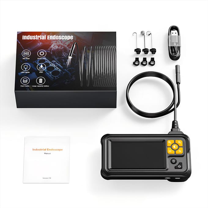 1080P Dubbele Lens Endoscoop Camera met 8 Verstelbare Lichten 5m Semi-Rijgbare Kabel Digitale Boorscoop black