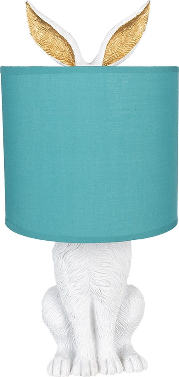 Clayre & Eef Tafellamp Konijn Ø 20x43 cm Wit Groen Kunststof Bureaulamp