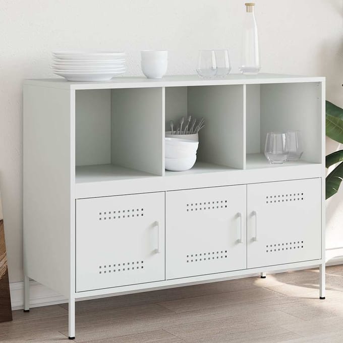 vidaXL - Dressoir - 100,5x39x79 - cm - staal - wit