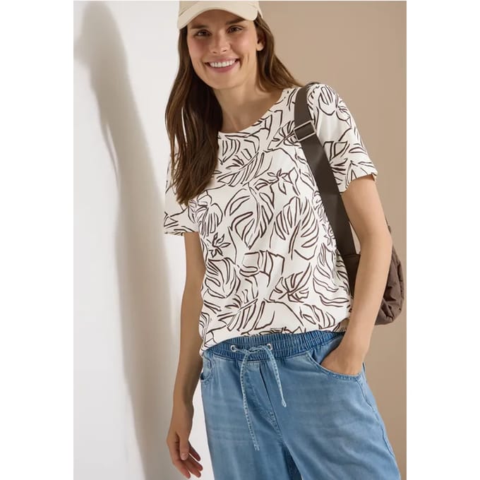 Shirt met ronde hals en bladprint