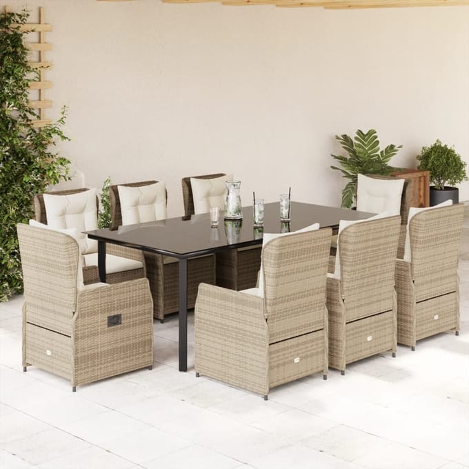 vidaXL - 9-delige - Tuinset - met - kussens - poly - rattan - beige