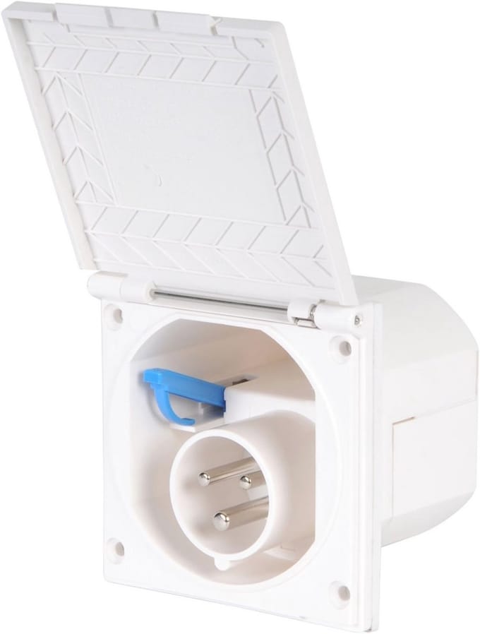 Buitenstopcontact - Stroomaansluiting - Camper Stroom - Spatwaterdicht IP44 - 16A 3-polig - Wit