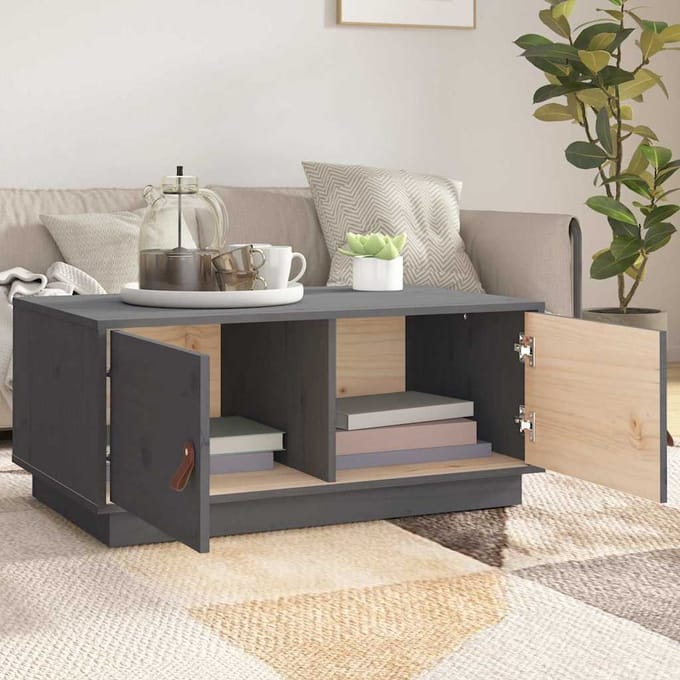 vidaXL - Salontafel - 80x50x35 - cm - massief - grenenhout - grijs