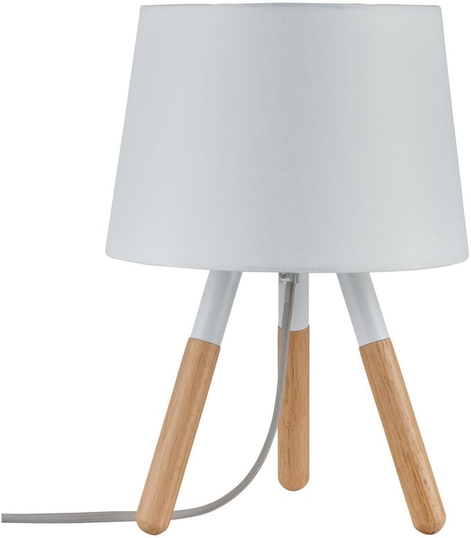 Neordic LED-tafellamp Berit E27 max. 20W Wit, Hout Textiel, Hout, Metaal