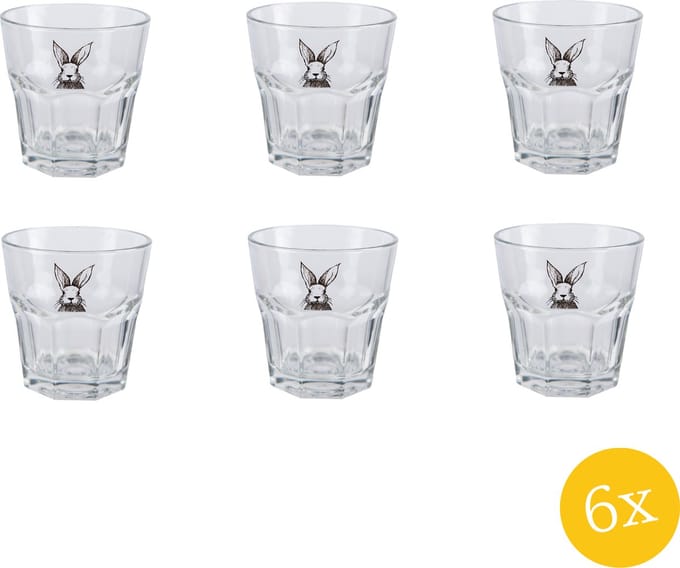 Clayre & Eef Waterglas 200 set van 6 stuks 200 ml Transparant Glas Konijn Drinkbeker