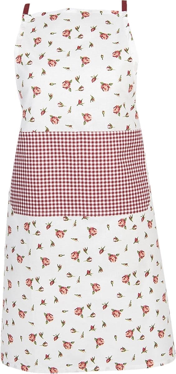 Clayre & Eef Keukenschort 70x85 cm Rood Wit Katoen Rozen BBQ Schort
