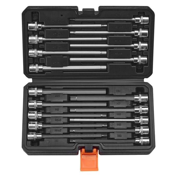 Extra Lange Zeskant Dopbits Set 18 Delen 3/8 inch Aandrijving S2 Legering Staal Cr-V