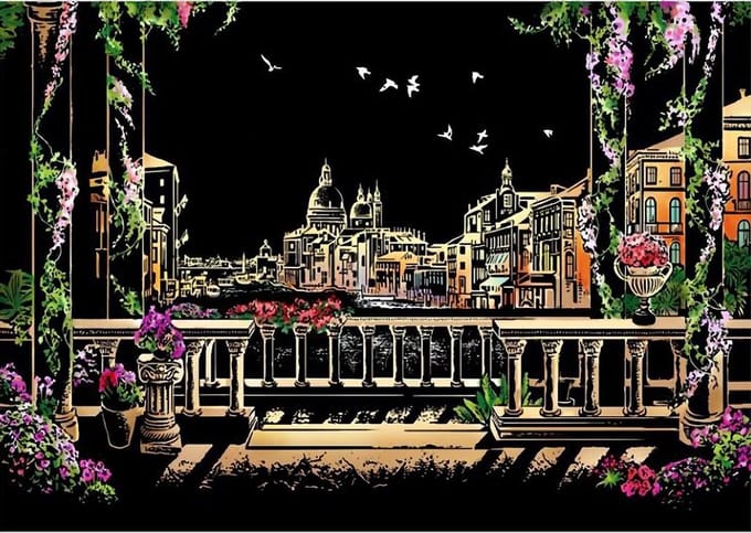 Scratch Art  Venice - 410 x 287 mm - Kras tekeningen - Scratch painting
