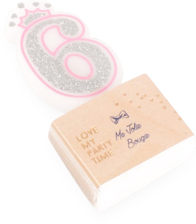 ARTYFETES - Prinses verjaardagskaars cijfer 6, 5,8 cm roze glitter